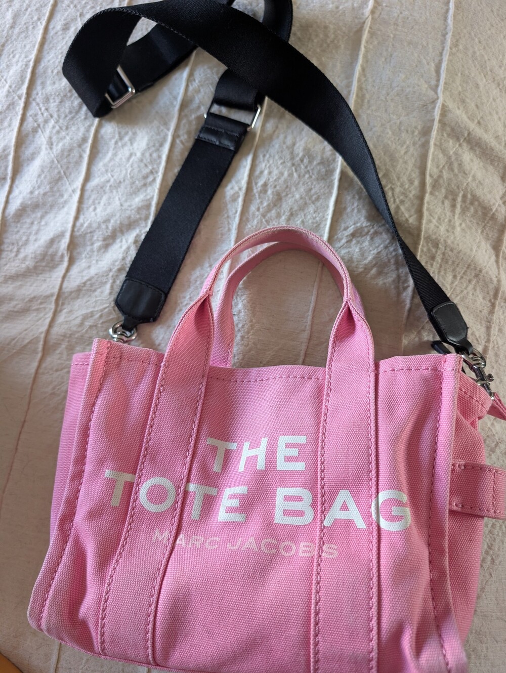 Marc Jacobs The Tote Bag MINI Pink Canvas Tote with Black Strap